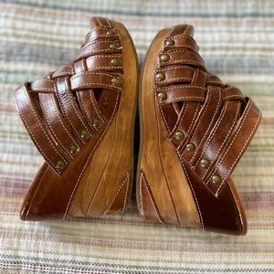 Bed Stu Brown Leather Platform Wedge Sandals Size 6.5